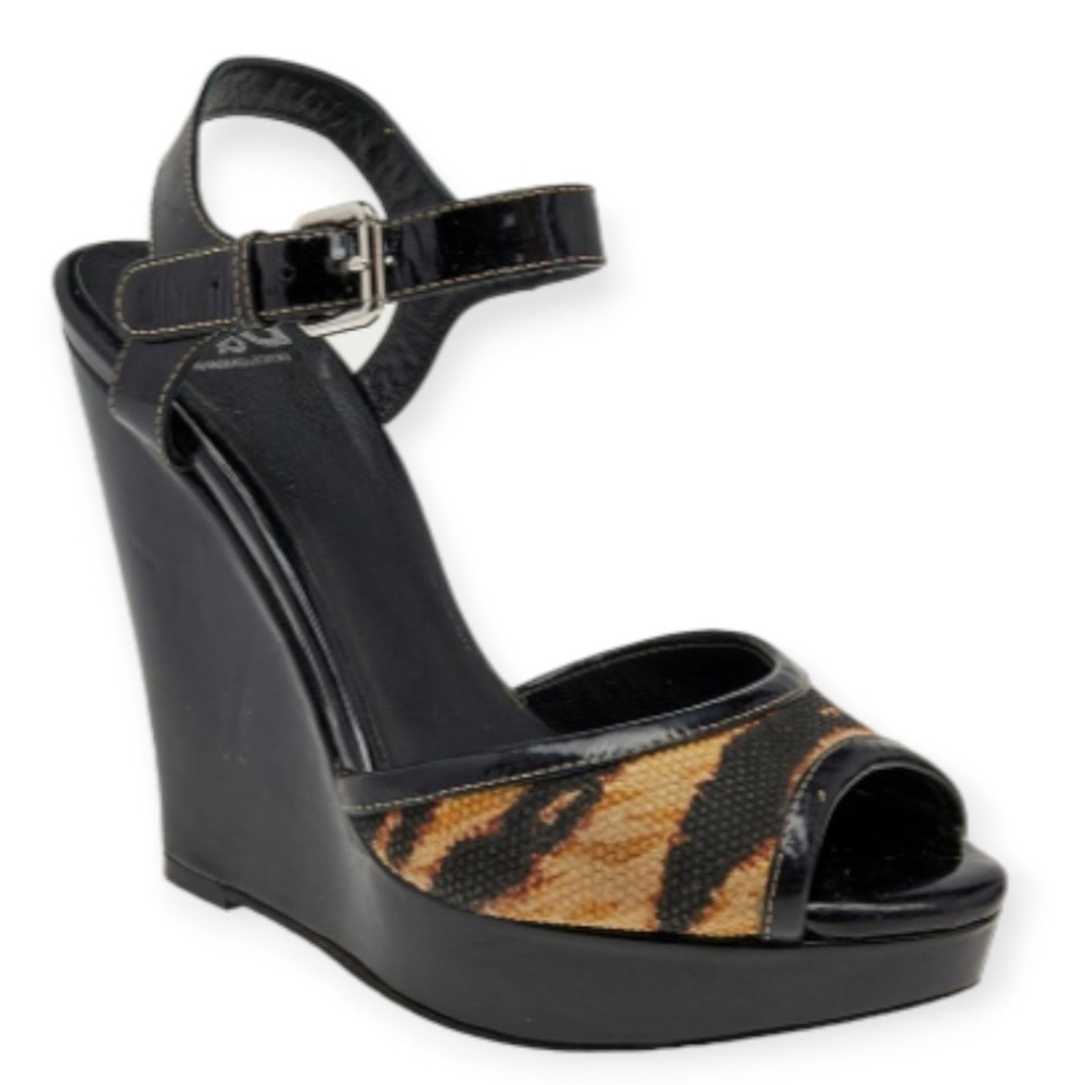Dolce & Gabbana Leopard Print Canvas And Leather Platform Sandals Size 37 US 7
